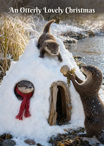 An Otterly Lovely Christmas – Otters Christmas card: Otters build a snow fort and use the wall as a slide.