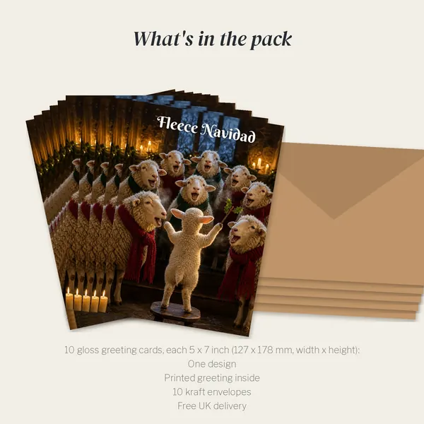 What is in the Fleece Navidad pack: 10 cards and 10 kraft envelopes