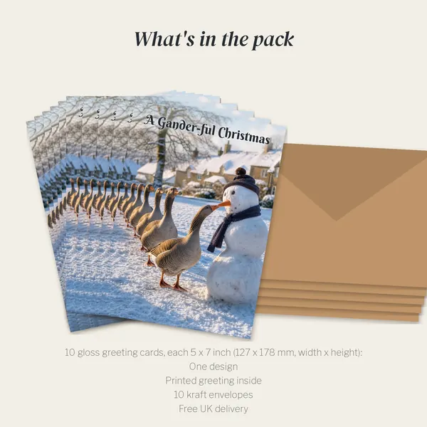 What is in the A Gander-ful Christmas pack: 10 cards and 10 kraft envelopes