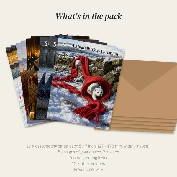 A pack of Christmas cards with kraft envelopes, ready to post